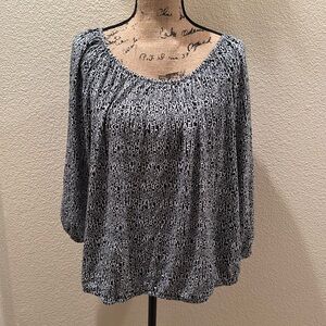 Women’s Michael Kors Blk/White “Michael Kors” Print 3/4 Sleeve Pullover Blouse
